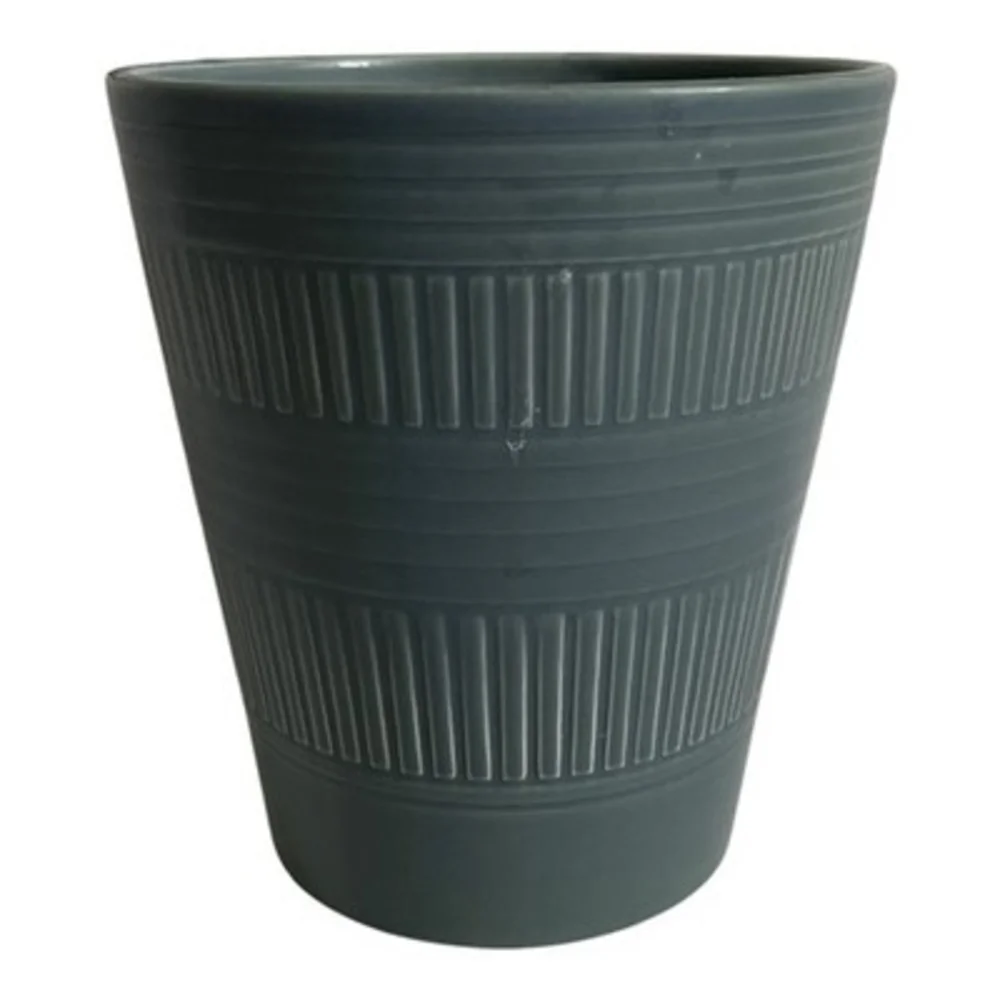 Nordic Style Matte Gray Ceramic Flower Pot Ribbed Textured Plant Planter Vase